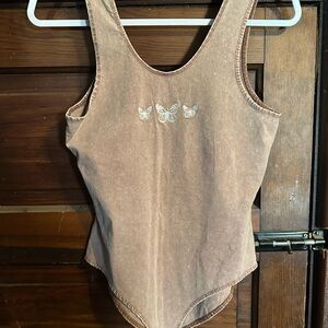 Butterfly Embroidered Brown body suit
